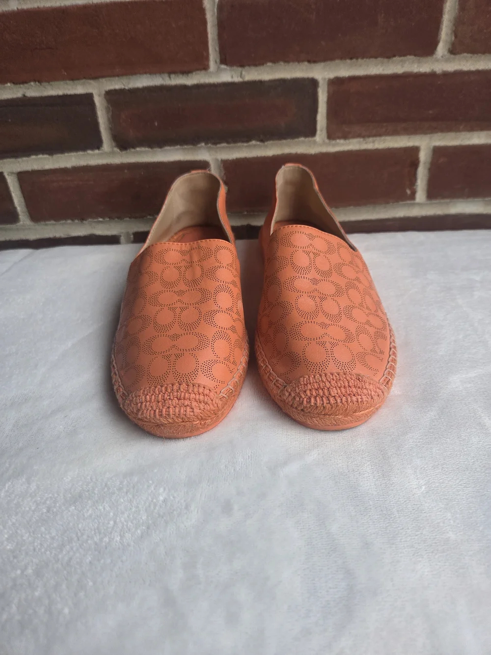 Coach Carley Tangerine Leather Signature Espadrille Flats Women’s US 8